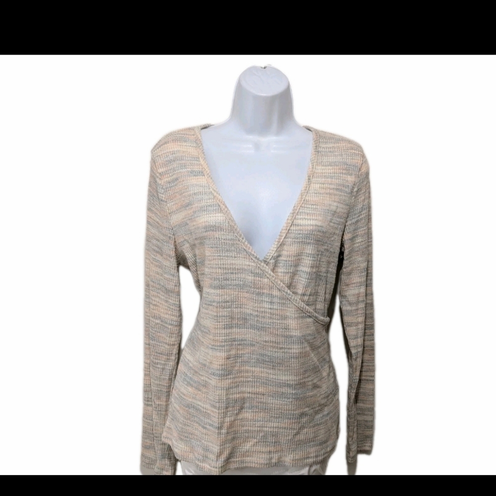 Madewell Space Dye Faux Wrap Top L Knit Long Sleeve Preppy Classic #1010 - Picture 13 of 13